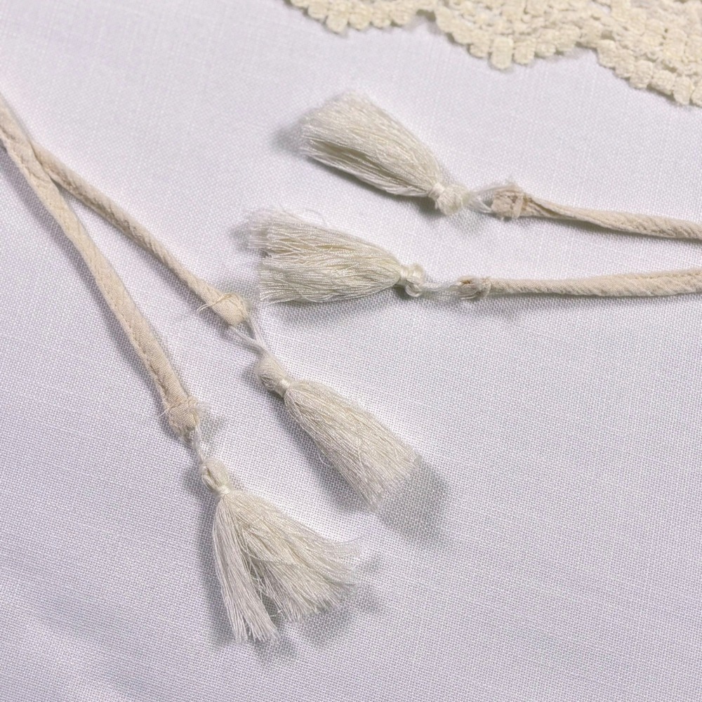 Boho Lace Bralette XL Fairycore Festival Tassel Tie Crop Top Cream Western - Picture 10 of 17